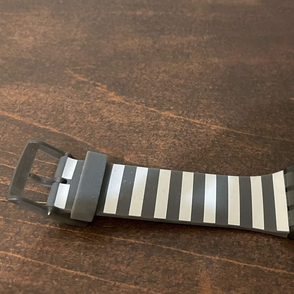Swatch Black and White Striped Watch with Red and Blue Accents - Picture 6 of 7